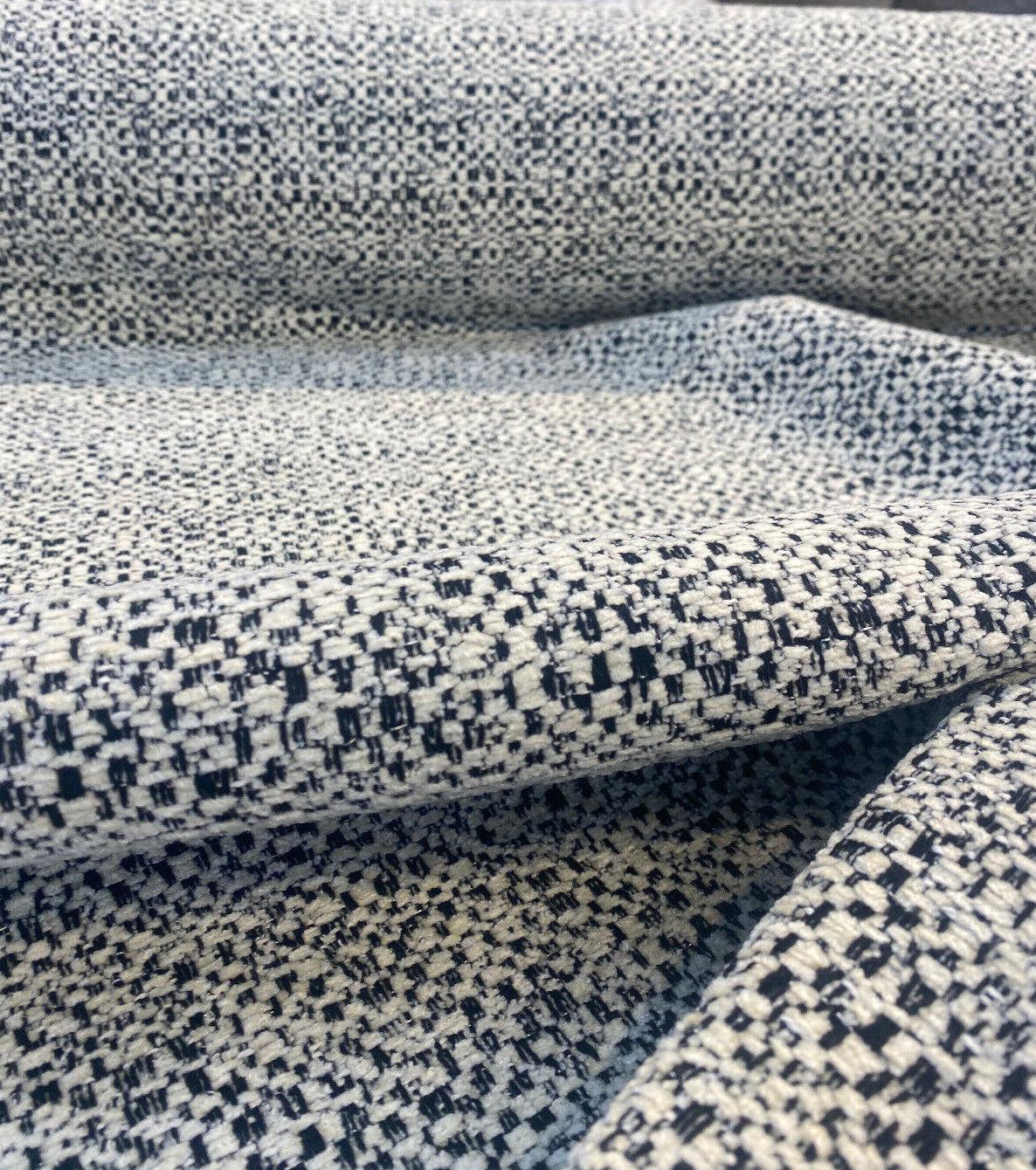 Sandy Domino Soft Chenille Fabric - Beige Off White With Black Domino Pattern, 56" Width (1 Yard)