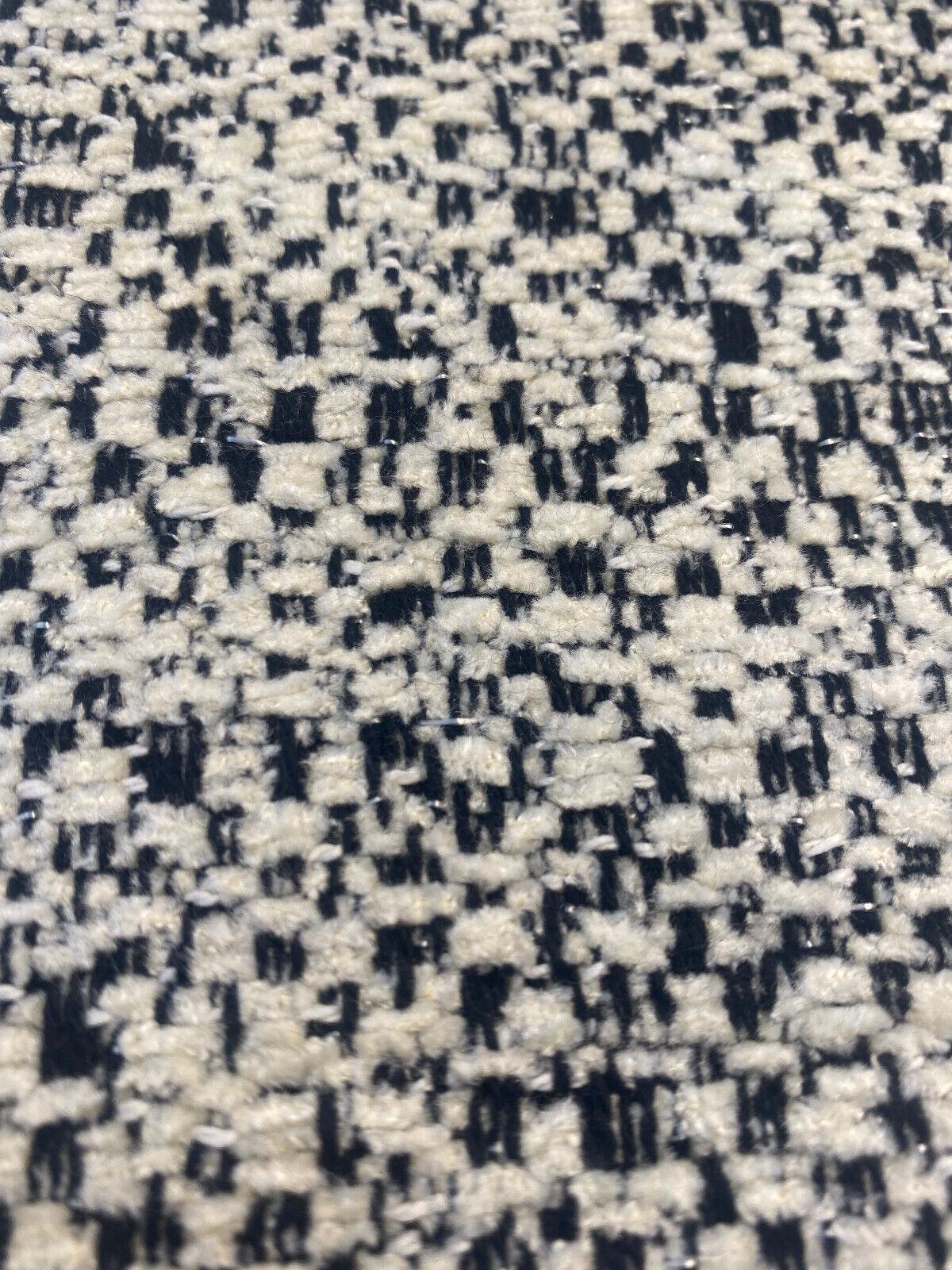 Sandy Domino Soft Chenille Fabric - Beige Off White With Black Domino Pattern, 56" Width (1 Yard)