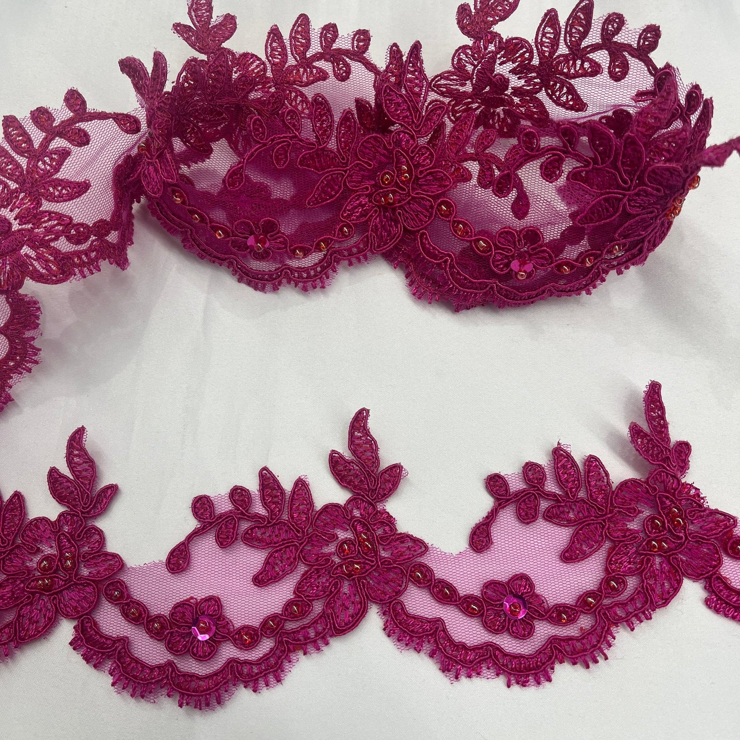 1 Yard Beaded & Corded Embroidered Lace Trim 3" Wide 100% Polyester for Dresses & Costumes