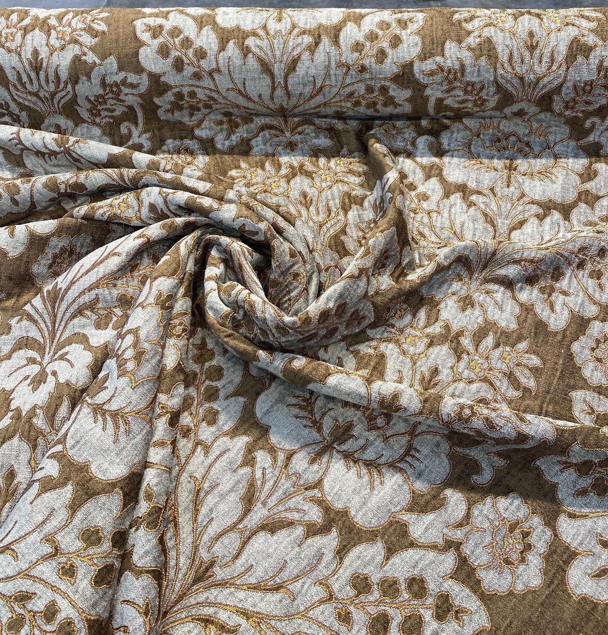 Elagrace Bronze Floral Damask Chenille Fabric - Bronze Floral Damask, 56" Width (By The Yard)