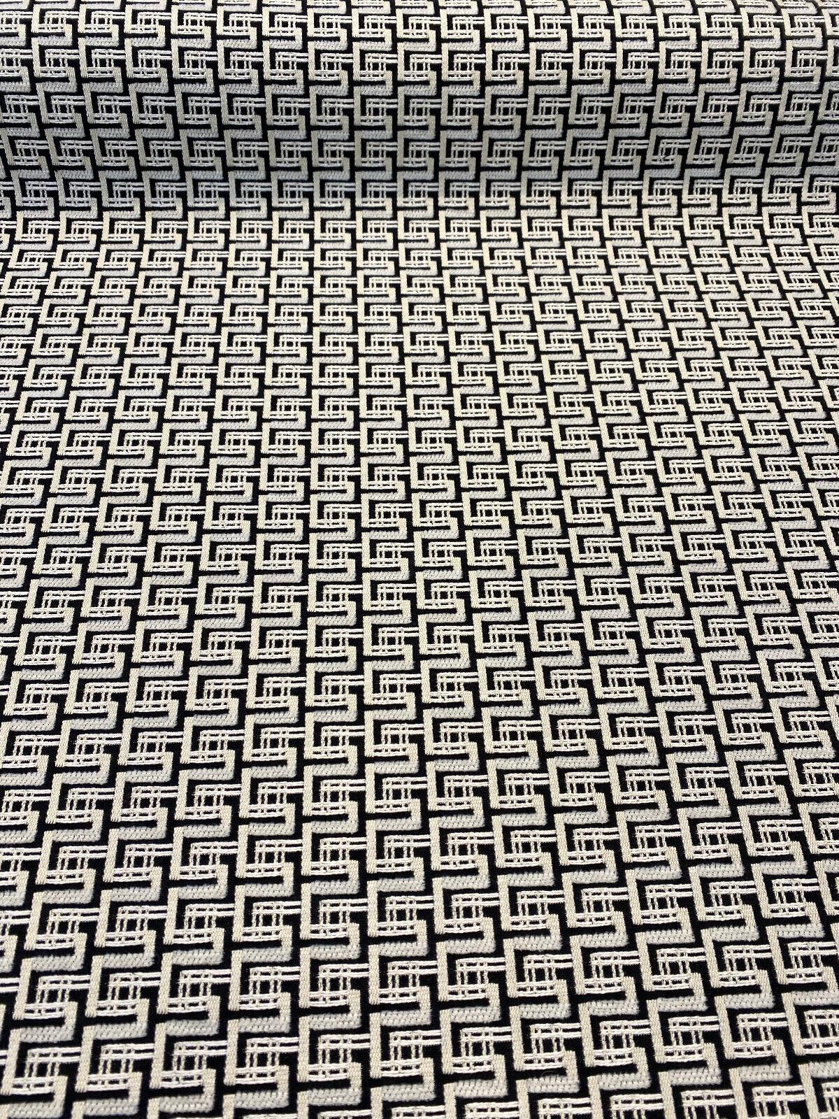 Interlude Chenille Upholstery Fabric - Jet Black, Ivory Small Design, 56" Width (1 Yard)