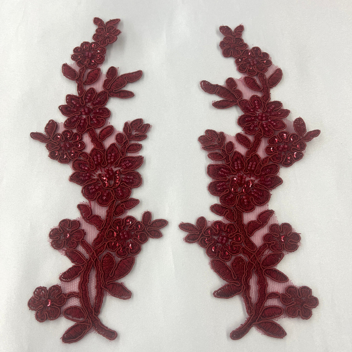 Beaded Corded Floral Lace Applique 100% Polyester Net Mesh
