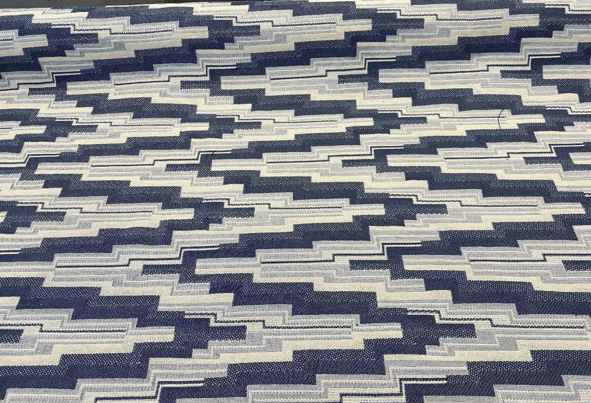 Underline Blue Ink Woven Upholstery Fabric - Blue, Ivory And White Texture, 56" Width (1 Yard)