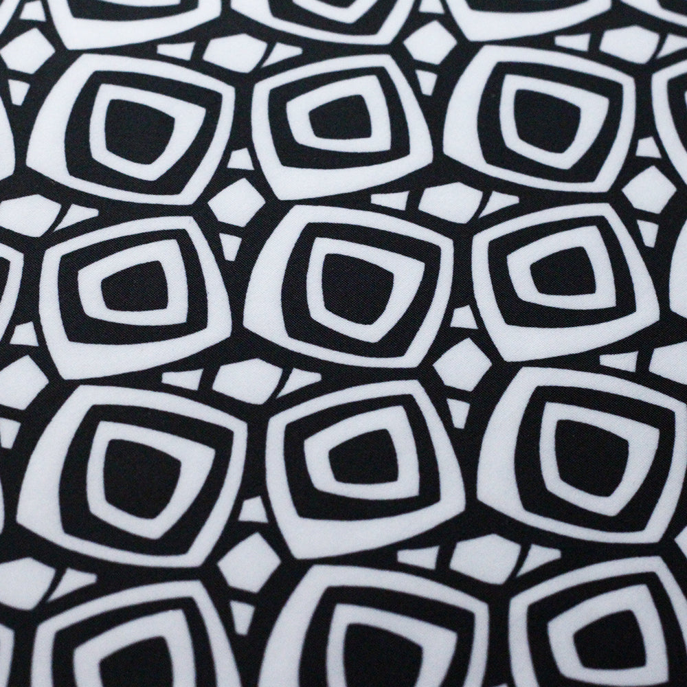 60's Geo Printed Poly Spandex Fabric - Black and White Geometric Squares, 58-60" Width (1 Yard)