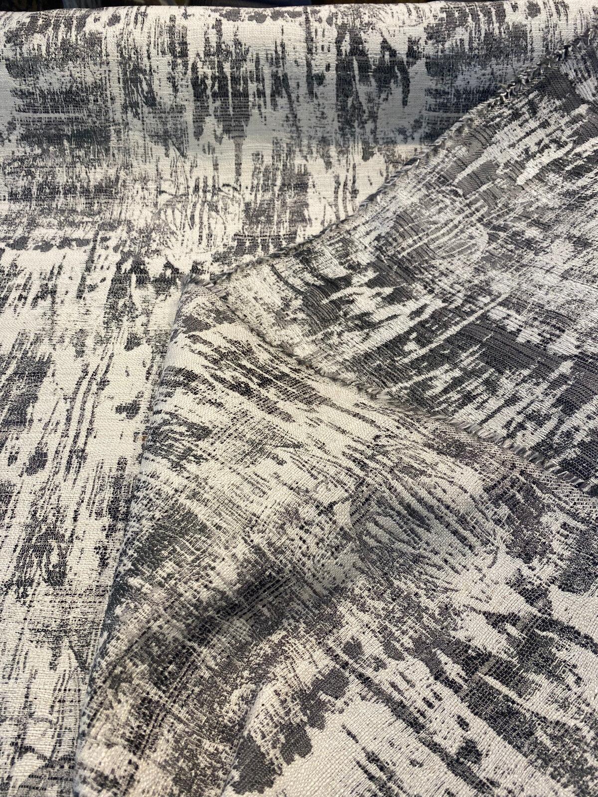 Surreally Cool Chenille Upholstery Fabric - Black Gray Off White Horizontal Pattern, 58" Width (1 Yard)