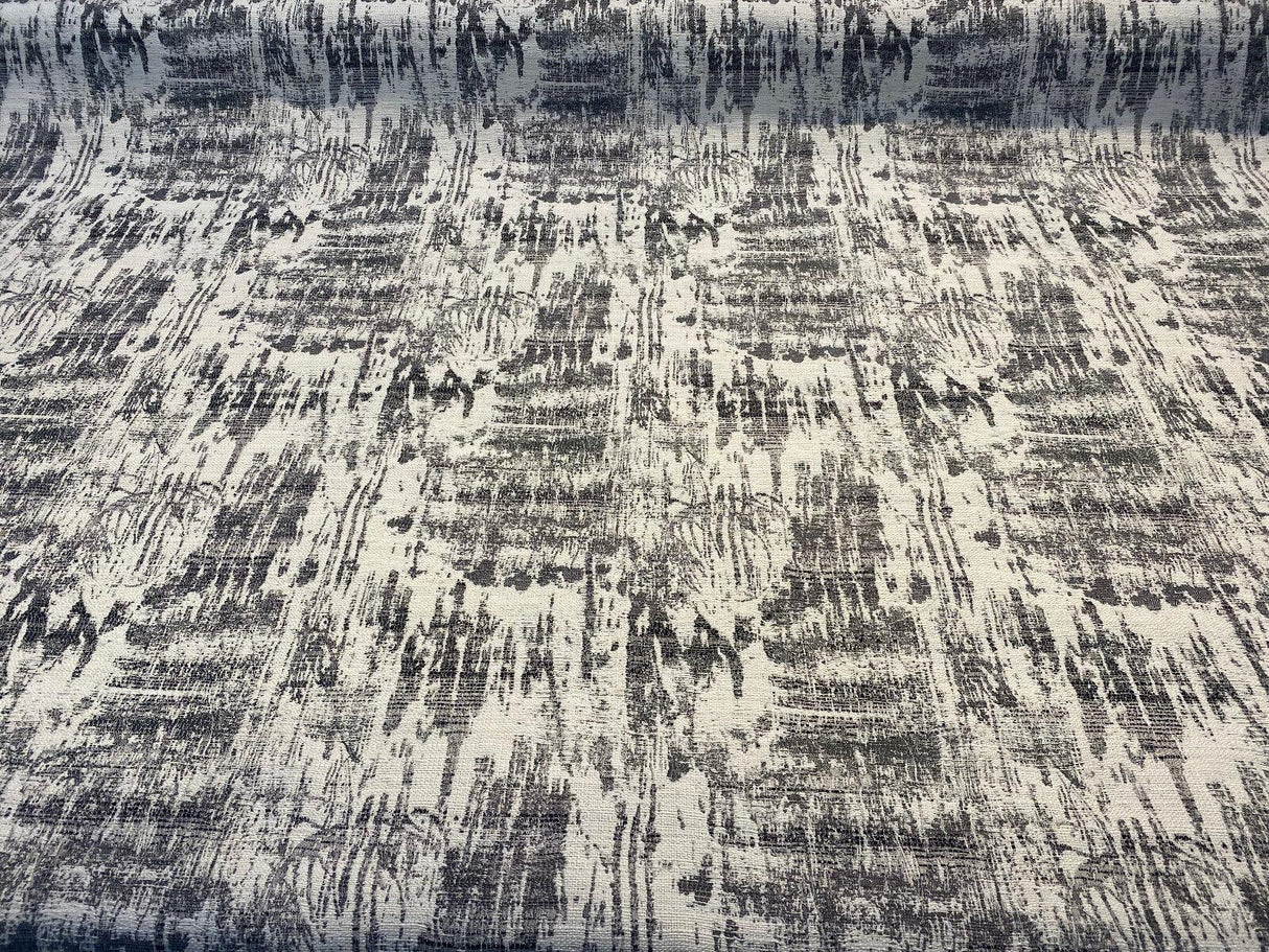 Surreally Cool Chenille Upholstery Fabric - Black Gray Off White Horizontal Pattern, 58" Width (1 Yard)