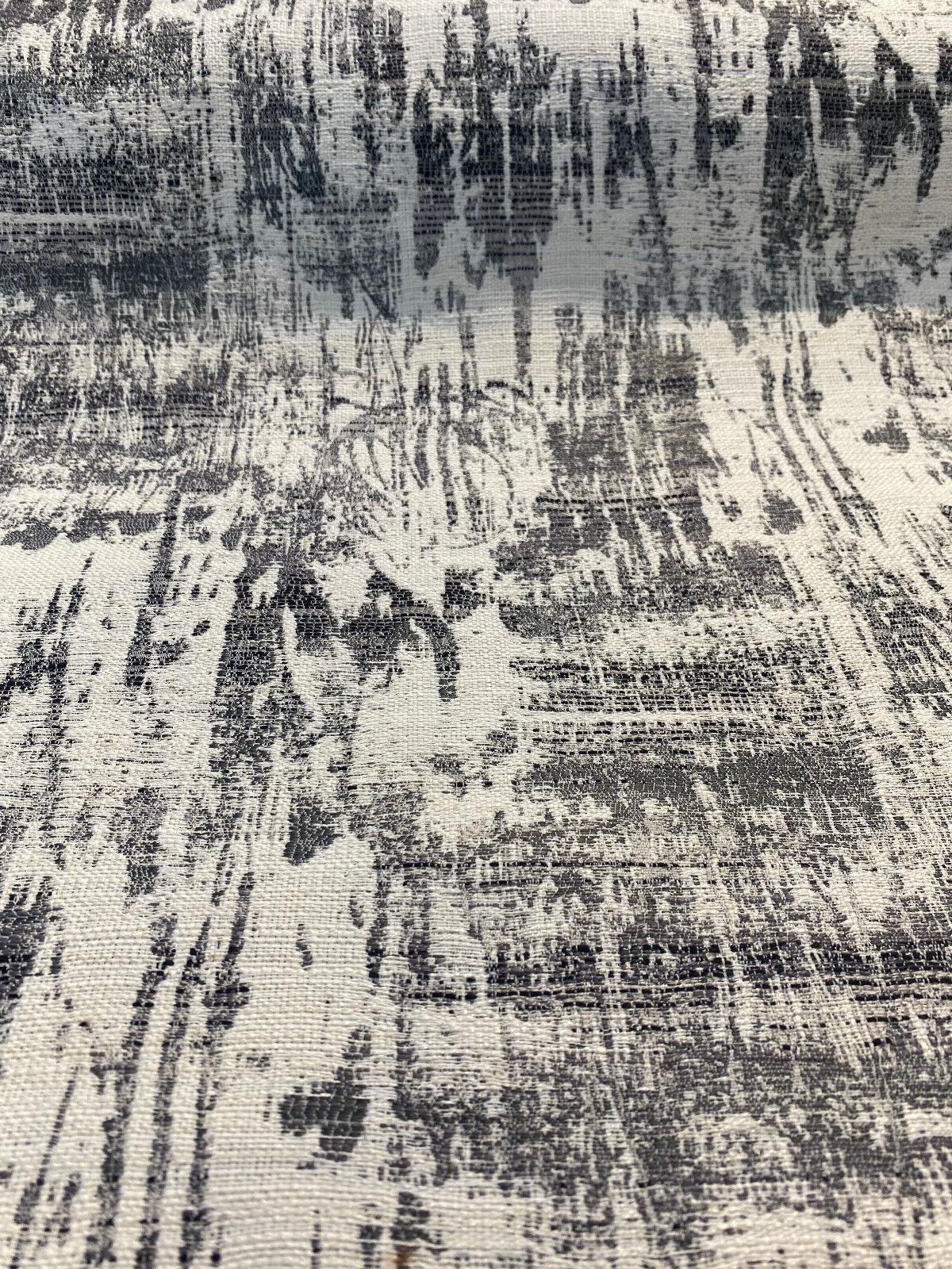 Surreally Cool Chenille Upholstery Fabric - Black Gray Off White Horizontal Pattern, 58" Width (1 Yard)