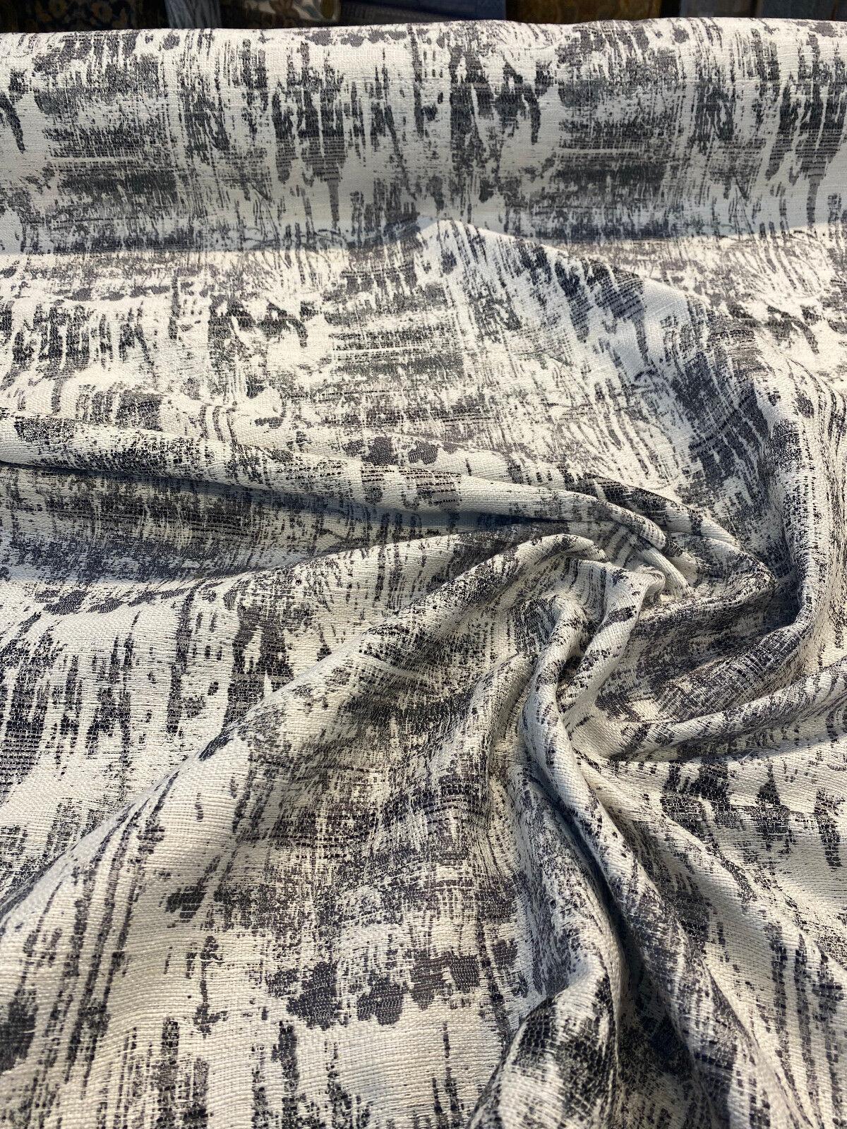 Surreally Cool Chenille Upholstery Fabric - Black Gray Off White Horizontal Pattern, 58" Width (1 Yard)