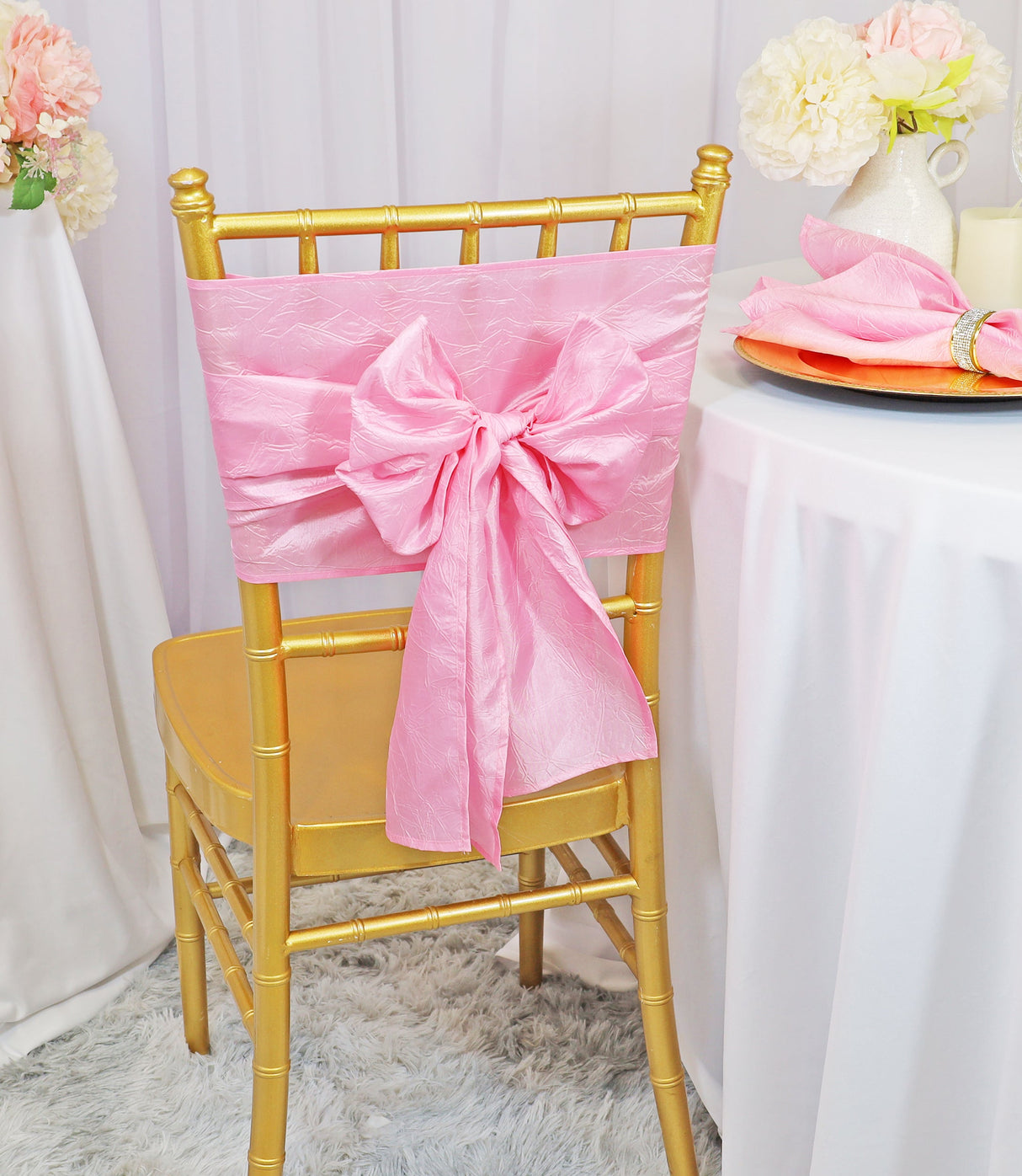 Crushed Taffeta Chair Sash 9.5x108 Pink
