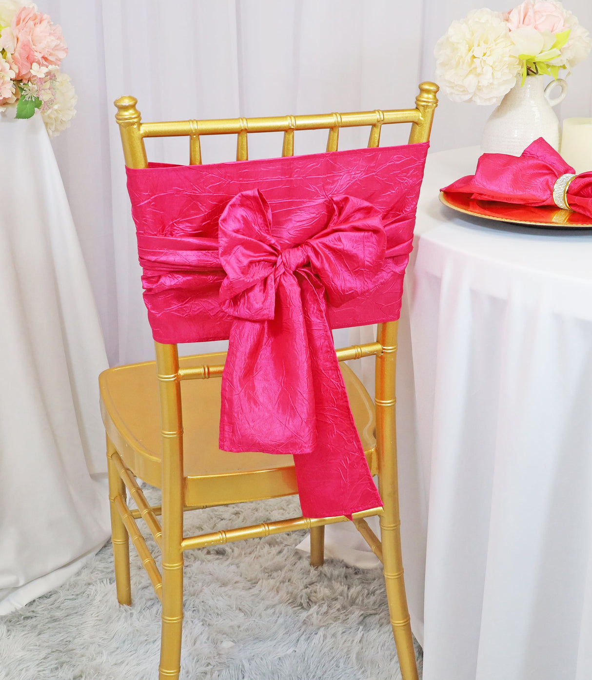 Crushed Taffeta Chair Sash Sample Fuchsia