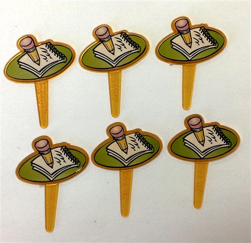 পেন্সিল এবং প্যাড কাপকেক পিকস - ৬ প্যাক