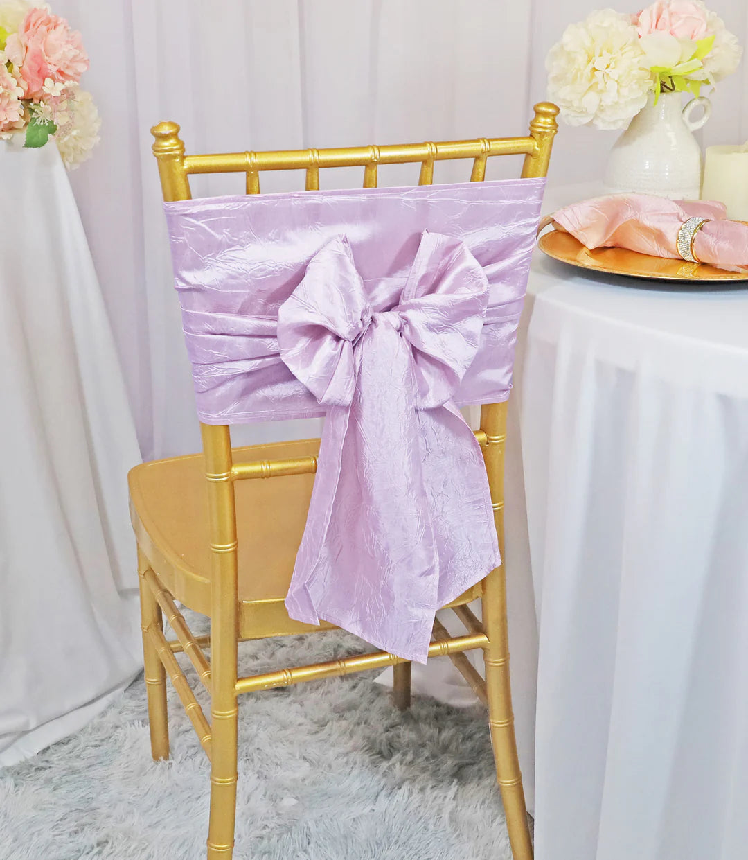 Crushed Taffeta Chair Sashes Lavender 10pcs/pk