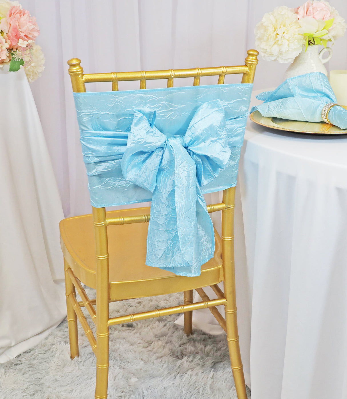 Crushed Taffeta Chair Sash Sample Baby Blue