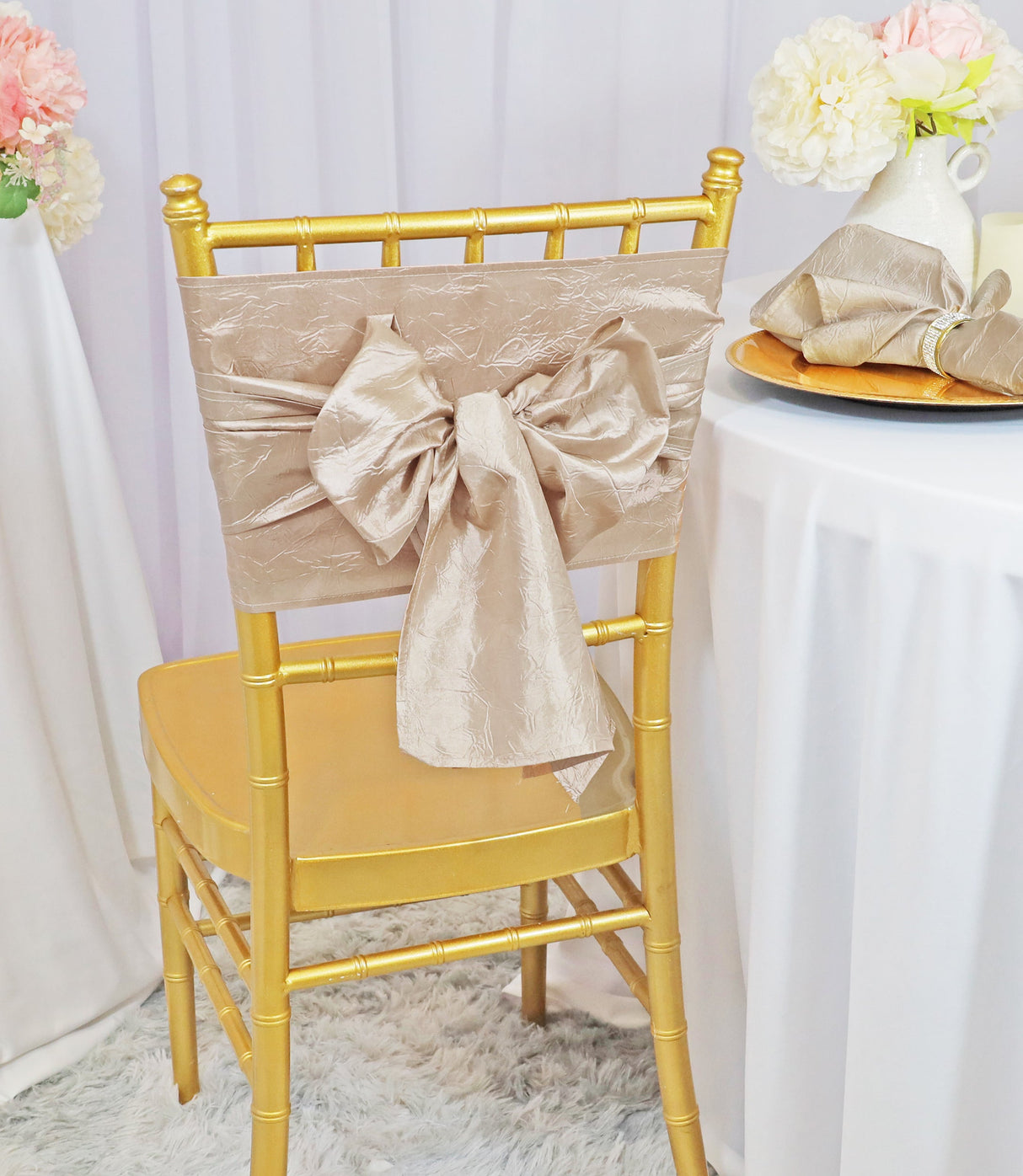 Crushed Taffeta Chair Sash Champagne 9.5x108