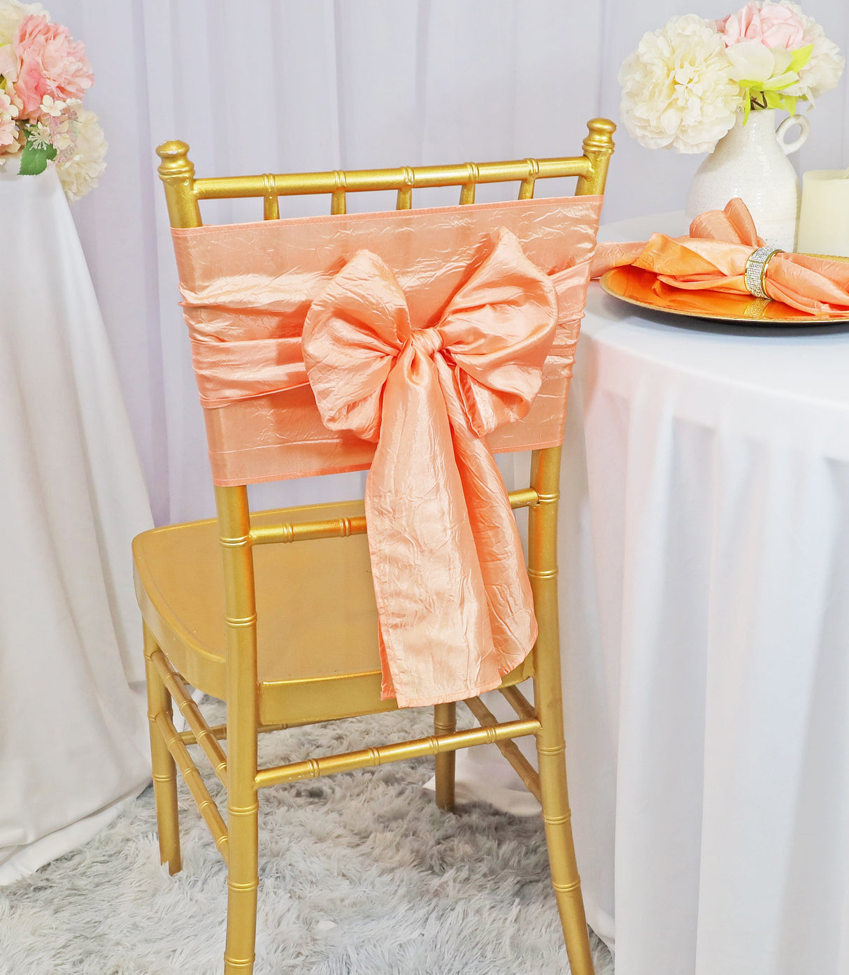 Crushed Taffeta Chair Sash Sample 9.5x108 Apricot/Peach