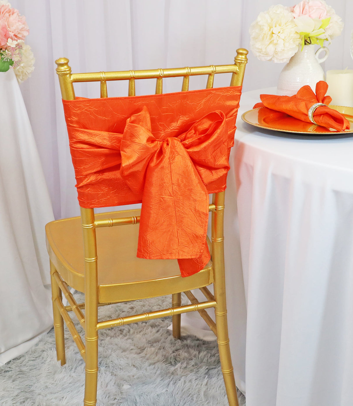 Crushed Taffeta Chair Sash Sample Orange