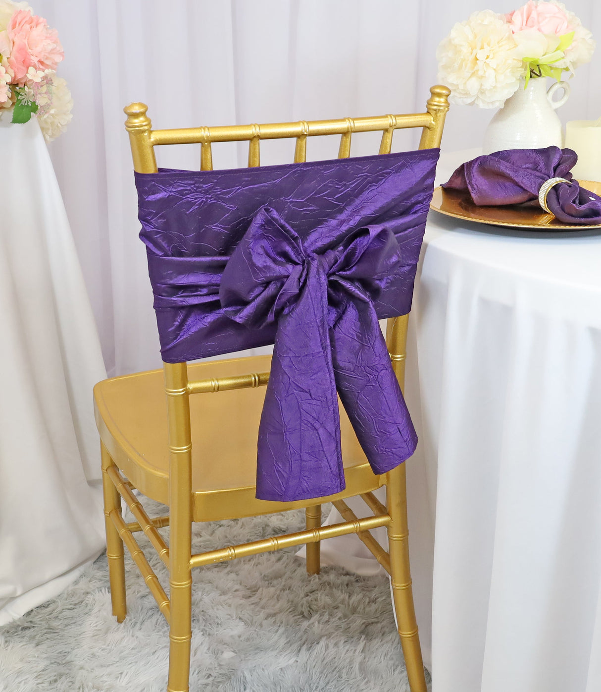 Crushed Taffeta Chair Sash Sample 9.5x108 Eggplant