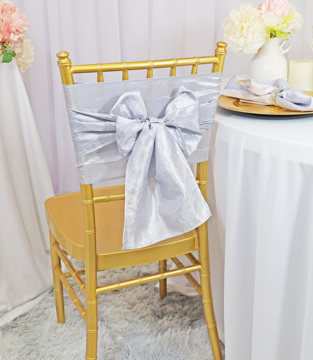 Crushed Taffeta Chair Sashes Platinum Light Silver 9.5x108
