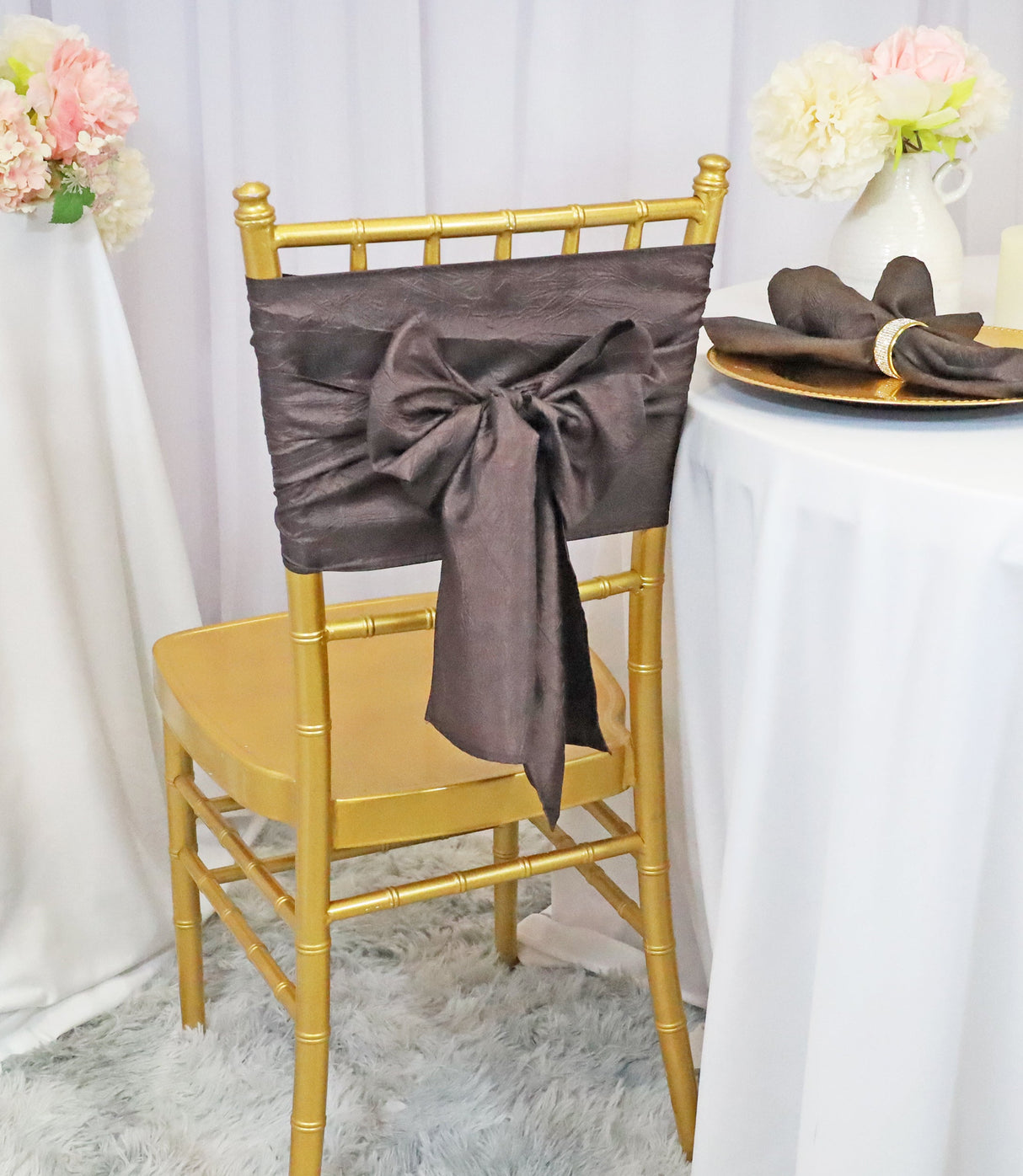 Crushed Taffeta Chair Sashes 9.5x108 Chocolate