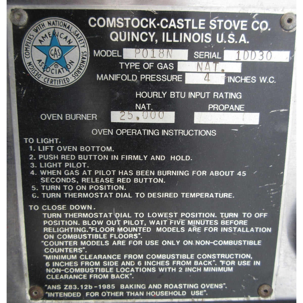 Comstock-Castle PO18 Countertop Pizza Oven, Used Excellent Condition