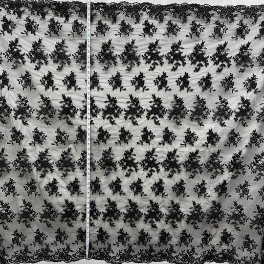 1 Yard Corded Bridal Lace Fabric Embroidered on Polyester Net Mesh 53 inch Width