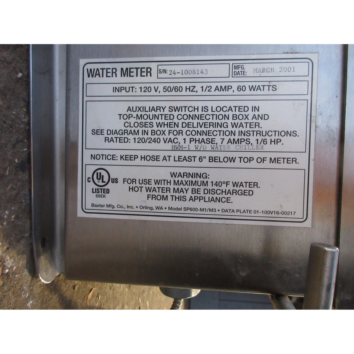 Hobart SP600-M1 Water Meter, Used Excellent Condition