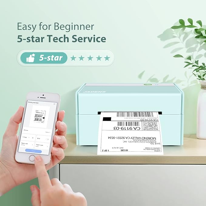 JADENS Bluetooth Thermal Label Printer -Wireless Shipping Label Printer for Small Business & Package, USPS, Etsy, Amazon, Compatible with iPhone, Windows, Android