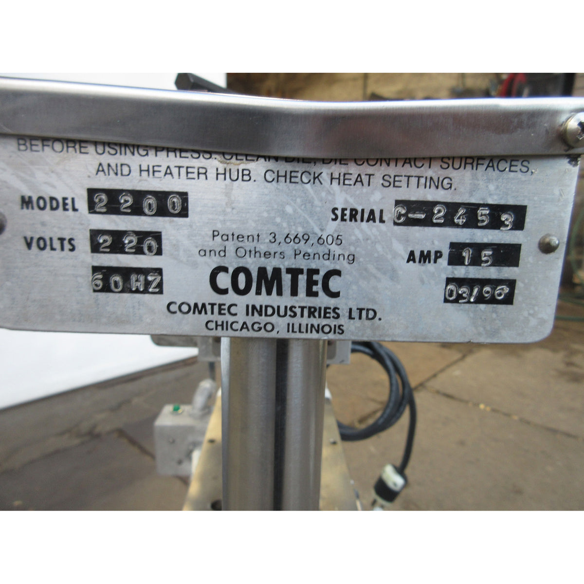 Comtec 2200 Hydraulic Pie Press, Used Excellent Condition