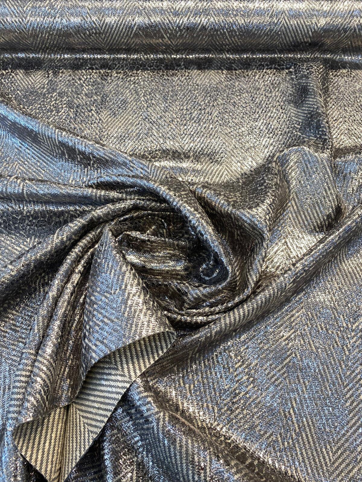 Express Chrome Silver Italian Cotton Viscose Linen Polyester Acrylic Fabric - Chrome Silver Chevron, 56" Width (1 Yard)