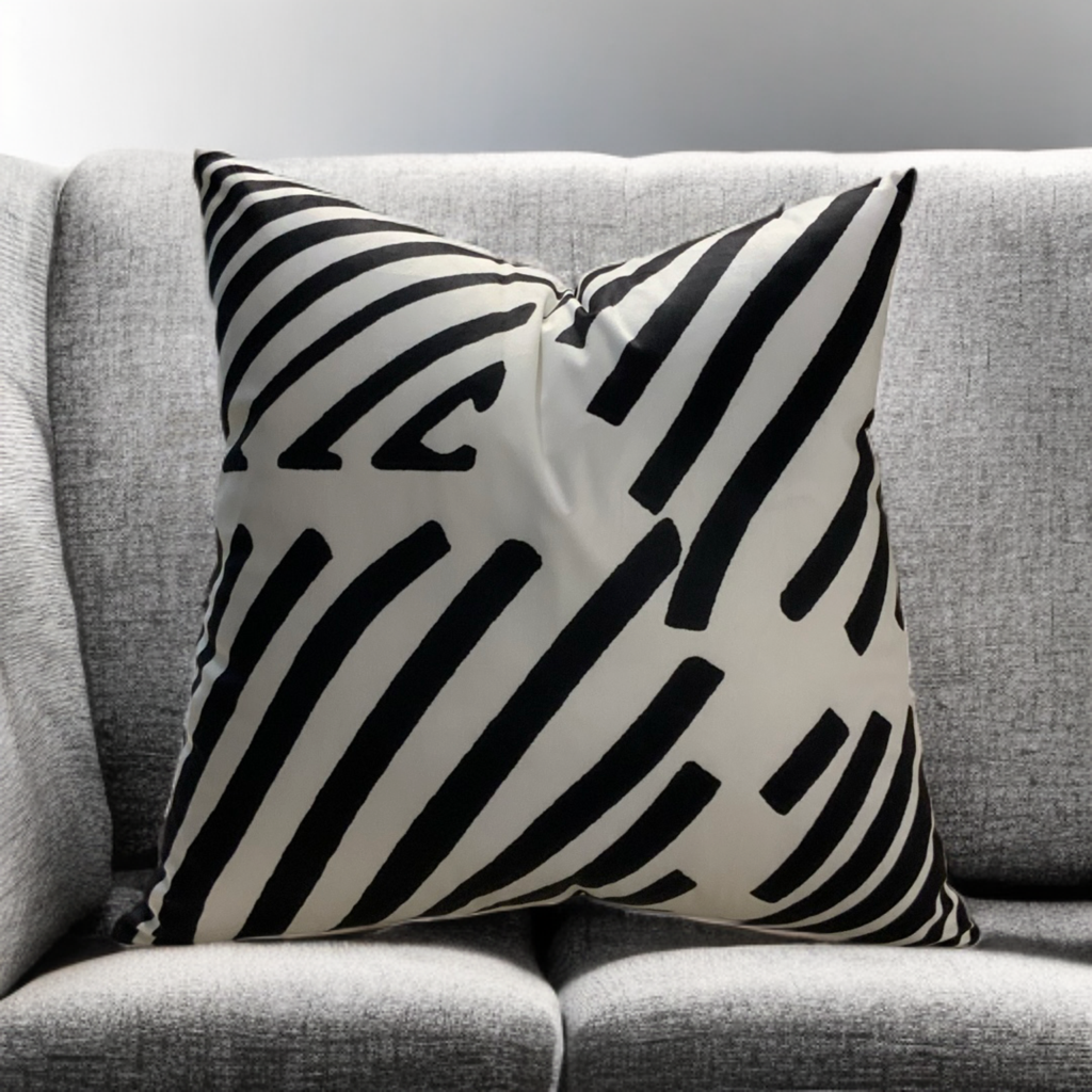VIVA019 Velvet Pillow Fabric - White Black Geometric Design, 20" X 20" (1 Pillow)