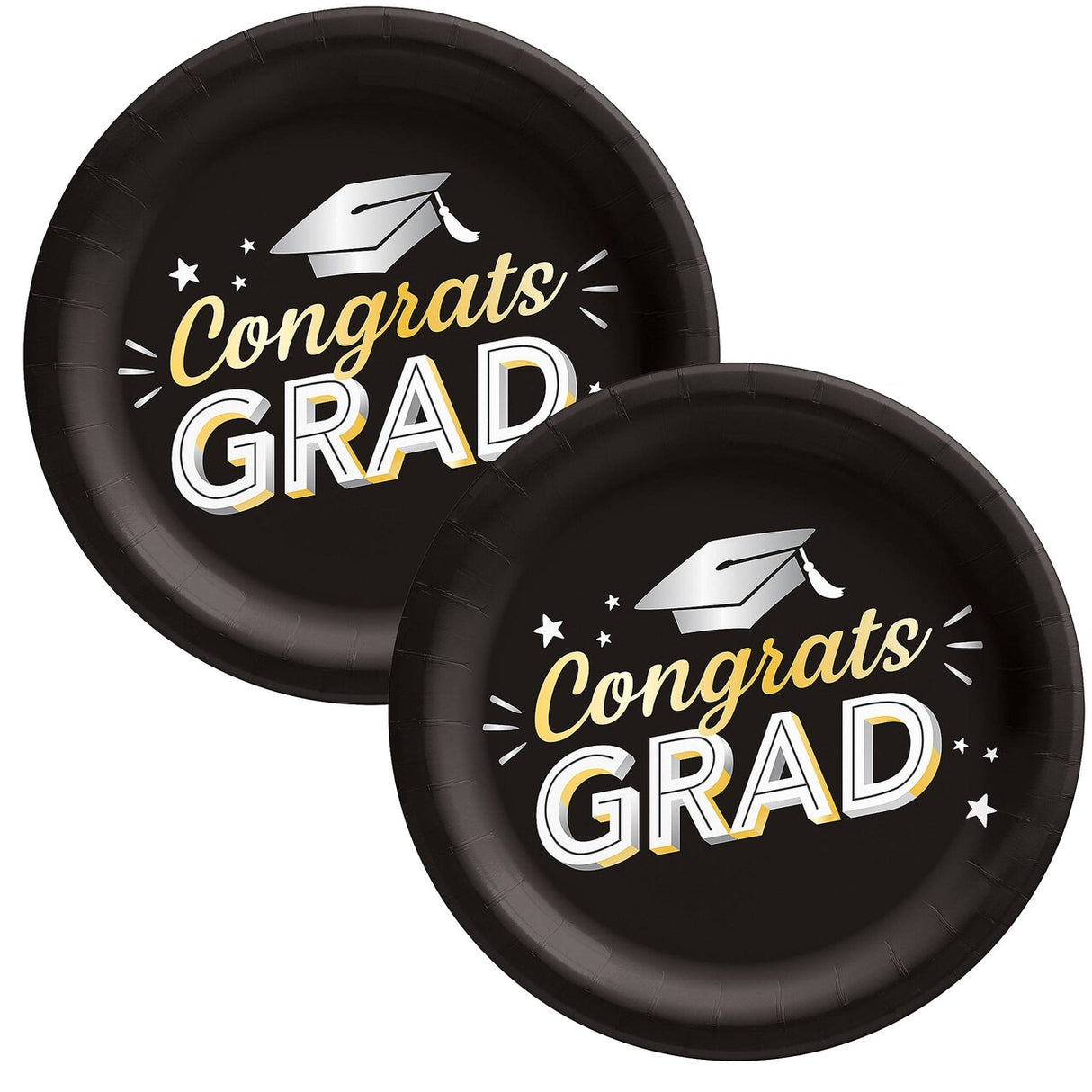 Black Congrats Grad 8 1/2" Round Disposable Dinner Plates – 8 Count