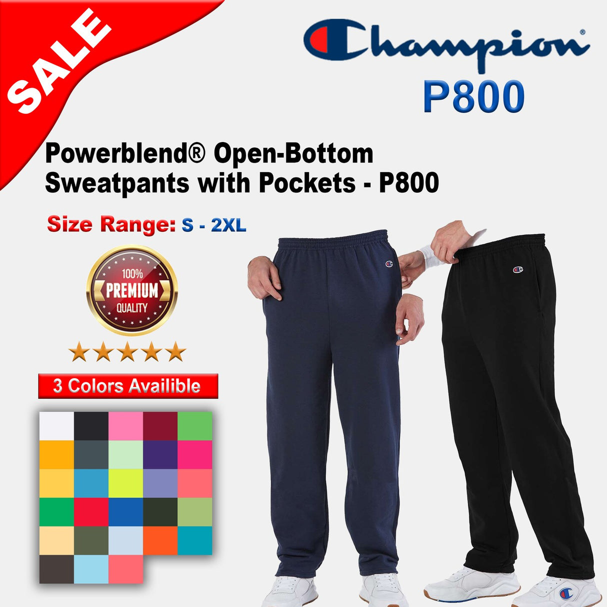 Champion® Powerblend Open-Bottom Sweatpants with Pockets
