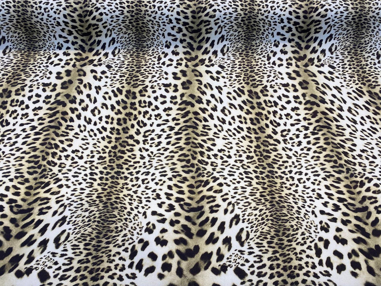 Jaguar Mombasa Sepia Cotton Fabric - Jaguar Skin Pattern, Beige White/Off White/Black, 56" Width (By The Yard)