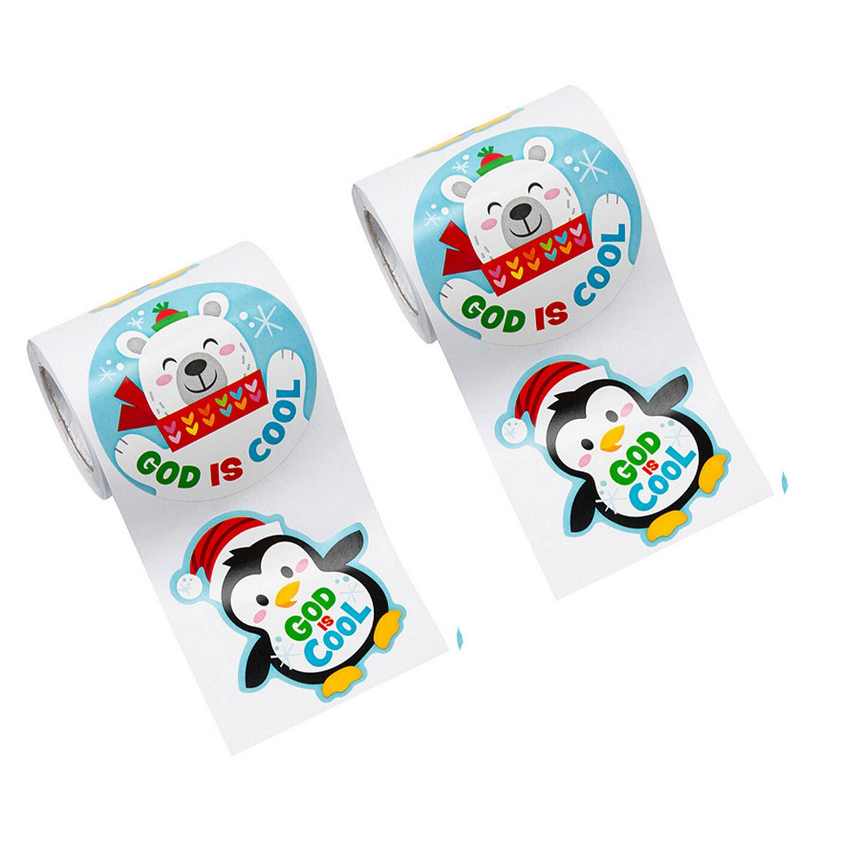 God is Cool Penguin Sticker Roll 100 Pc.