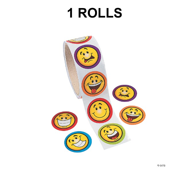 1 1/2" Goofy Smile Face Multicolor Paper Sticker Roll 100 Pieces