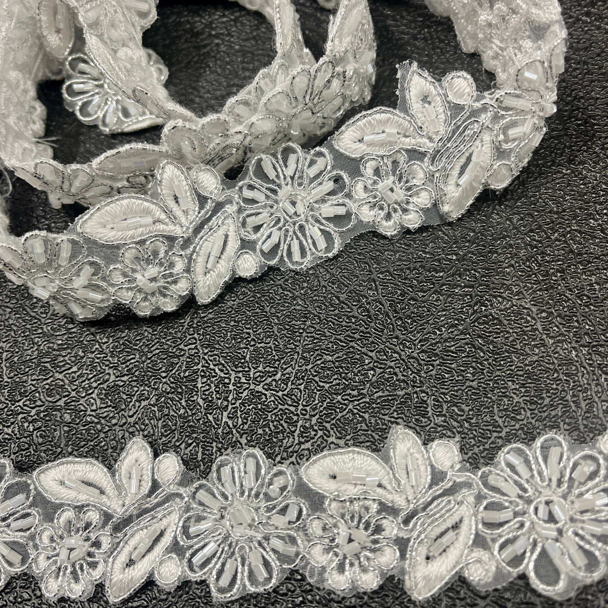 Beaded Corded Lace Trim Champagne