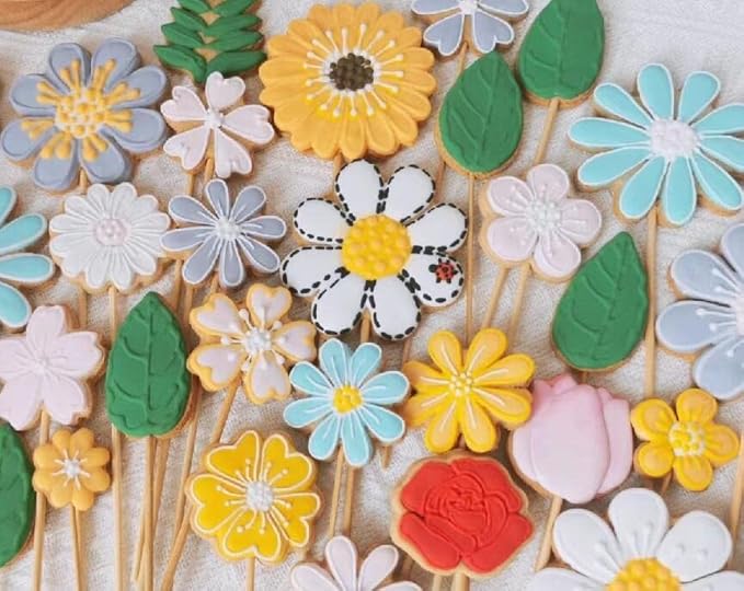 Spring Summer Flowers Cookie Cutters - Rose, Sunflower, Tulip, Daisy Flower, Butterfly, Stainless Steel Holiday Cookie Cutter Shapes for Baking Gift