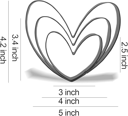 Keewah Heart Cookie Cutter Set - 5”,4”,3” - 3 Piece - Stainless Steel