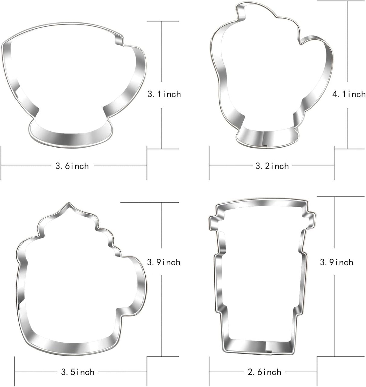 Large Coffee Cup Cookie Cutter Set – 4 Pcs Coffee Mug Hot Cocoa Teacup & Letter Cutters