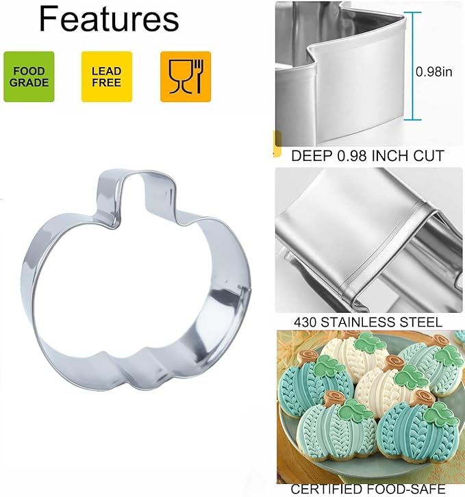 3 PCS Fall Pumpkin Cookie Cutters, 3.85", 3.2", 2.25"Halloween Thanksgiving Cookie Cutters for Harvest Holiday Decoration Party Supplies