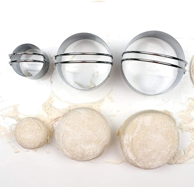 Biscuit Cutter Set (3 Pieces/Set), Stainless Steel Round Cookies Cutter with Handle, Professional Baking Dough Tools, Gift Package