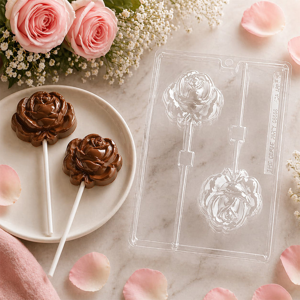 Plastic Chocolate Mold, Rose Lollipop, 2 Cavities
