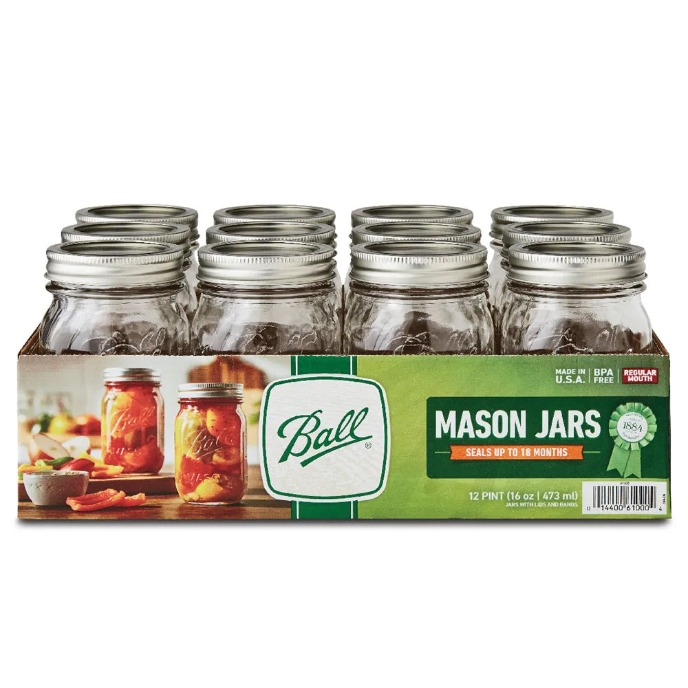 Ball Regular Mouth Glass Mason Jar, 16 oz. - Case of 12
