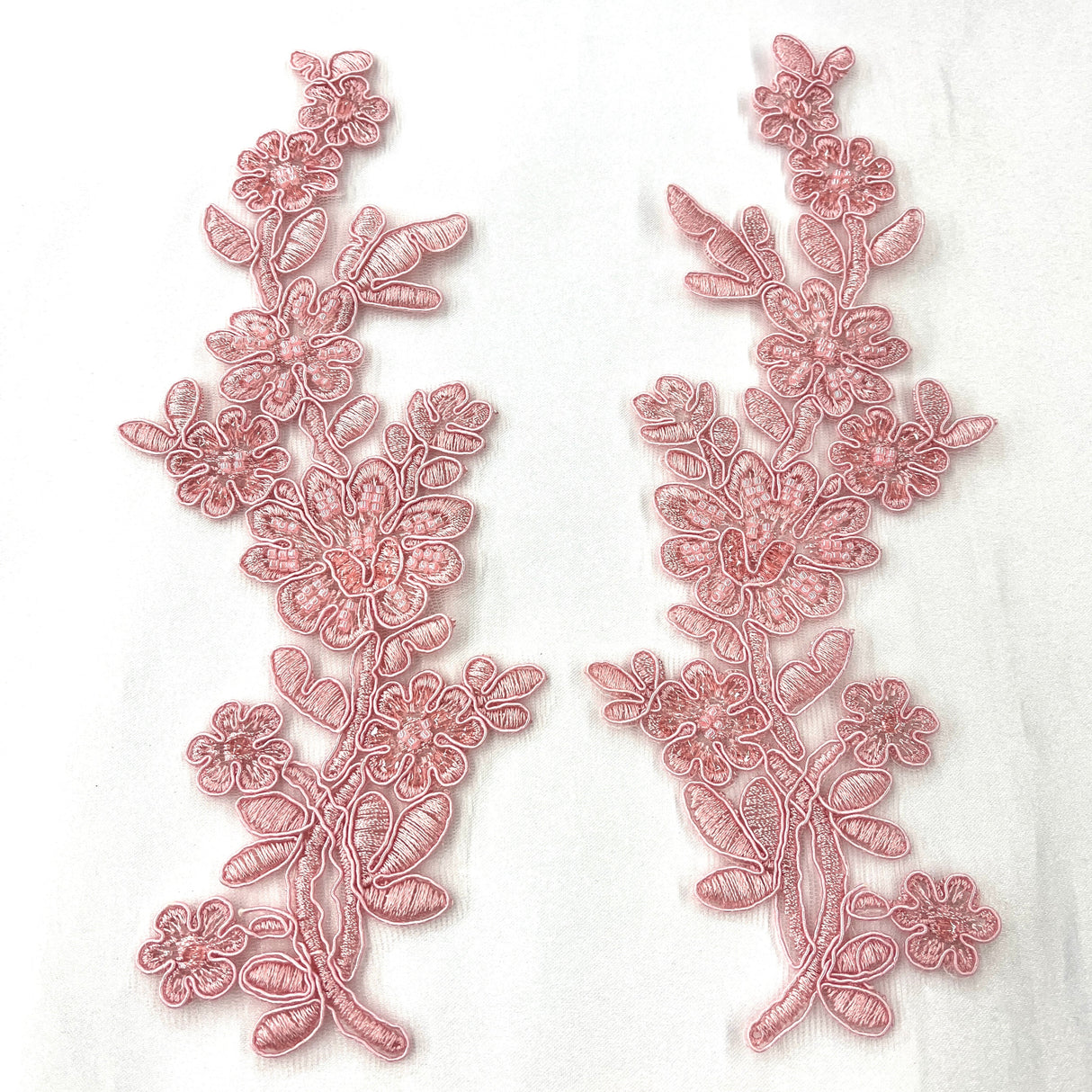 Beaded Corded Floral Lace Applique 100% Polyester Net Mesh