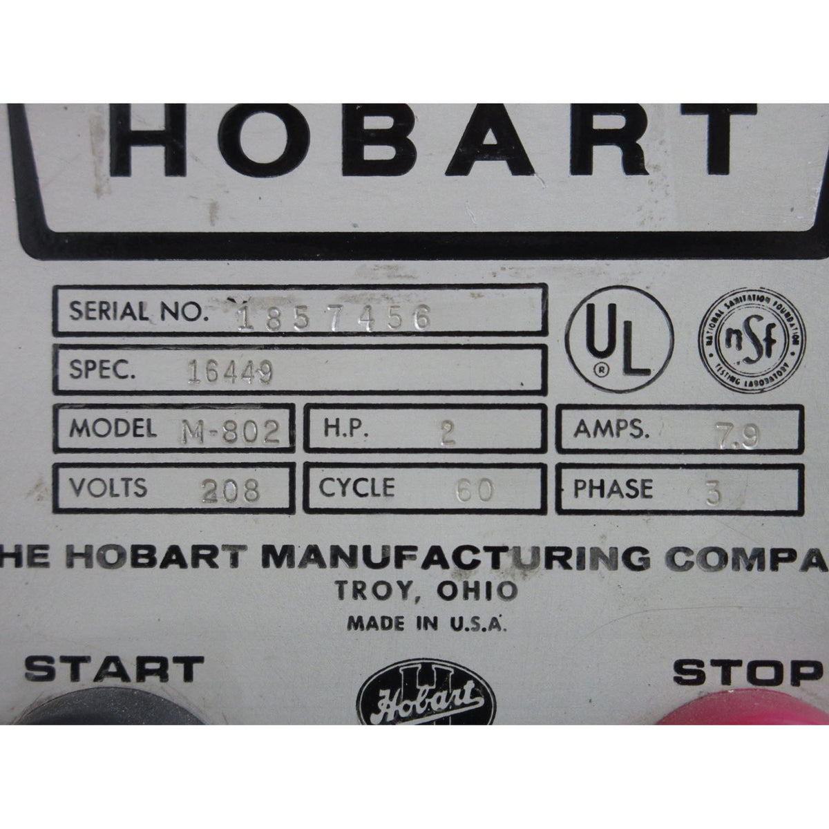 Hobart M802 80 Qt Mixer, Bowl And 2 Attachments Included, Used Excellent Condition