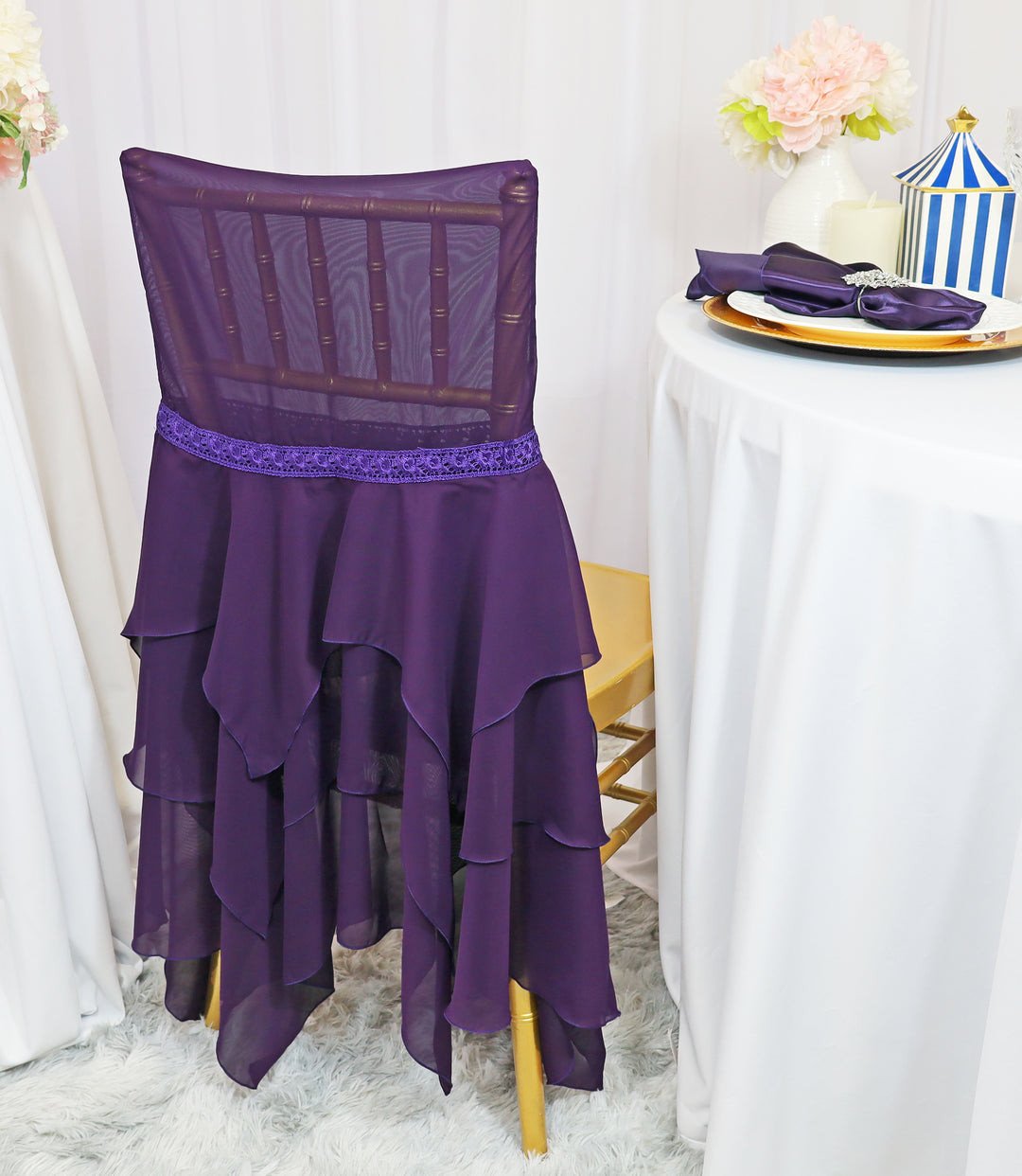 Chocolate Chiffon Chiavari Chair Cover with Sash