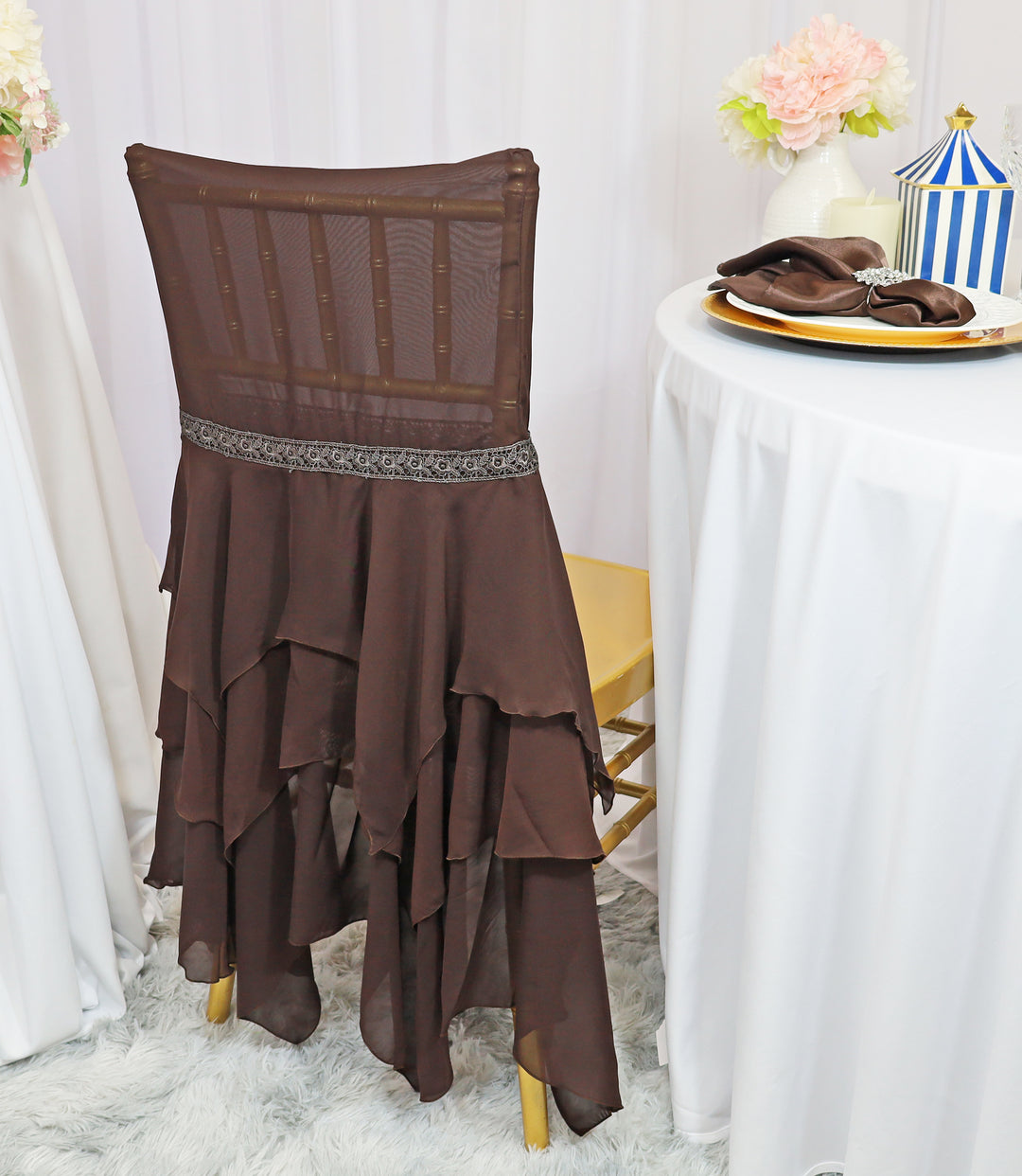 Champagne Chiffon Chiavari Chair Cover with Sash