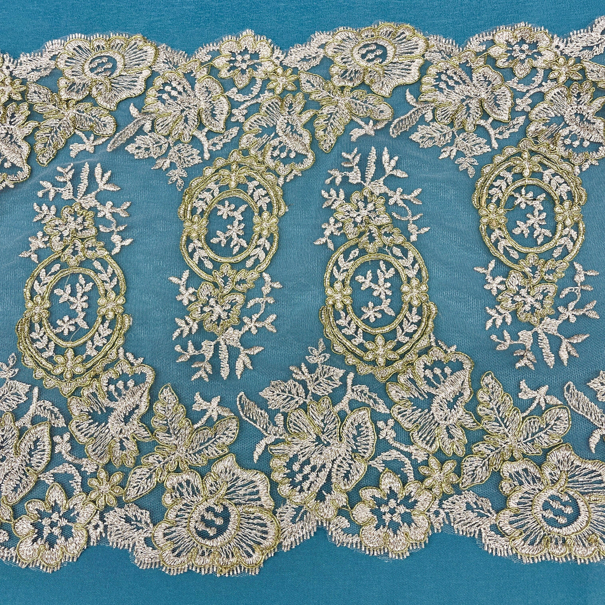 Corded Embroidered Lace Trim 12.5" Wide