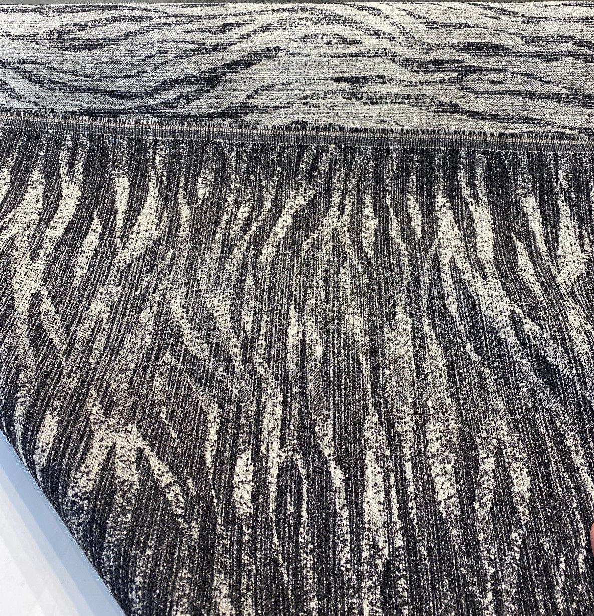 Burchellz Chenille Upholstery Fabric - Black Gray Off White Horizontal Pattern, 58" Width (1 Yard)