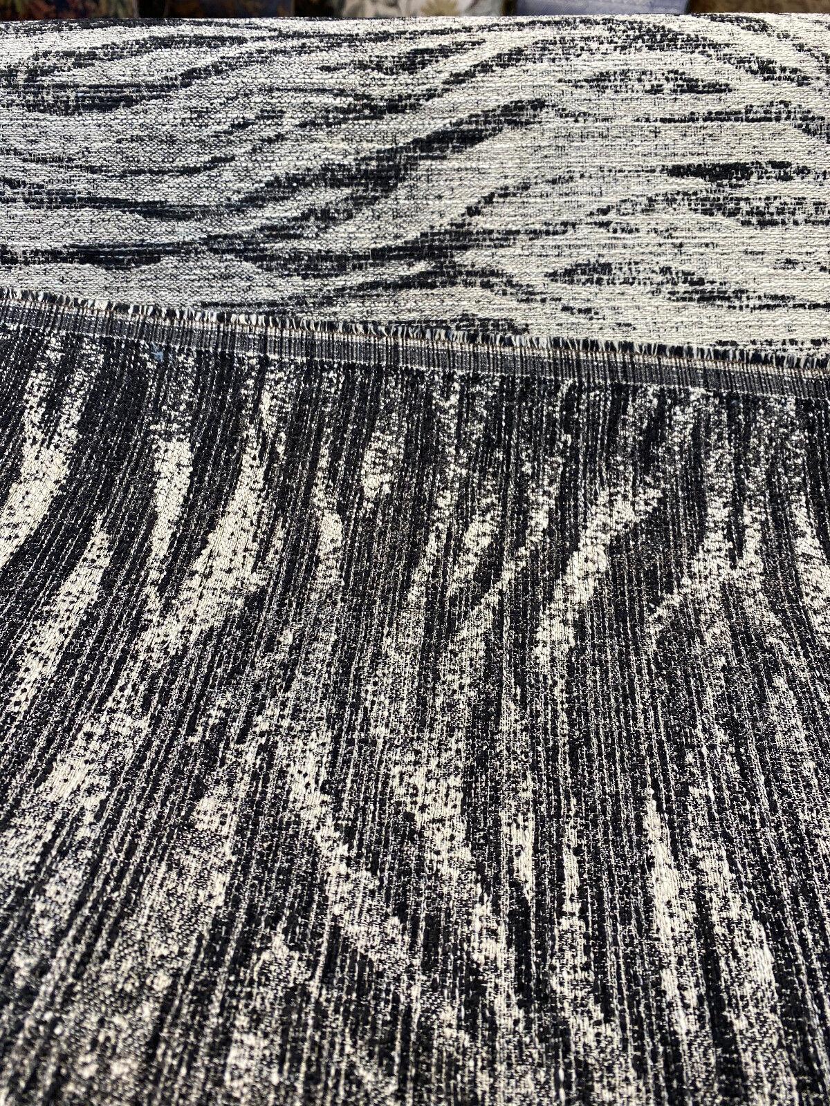 Burchellz Chenille Upholstery Fabric - Black Gray Off White Horizontal Pattern, 58" Width (1 Yard)